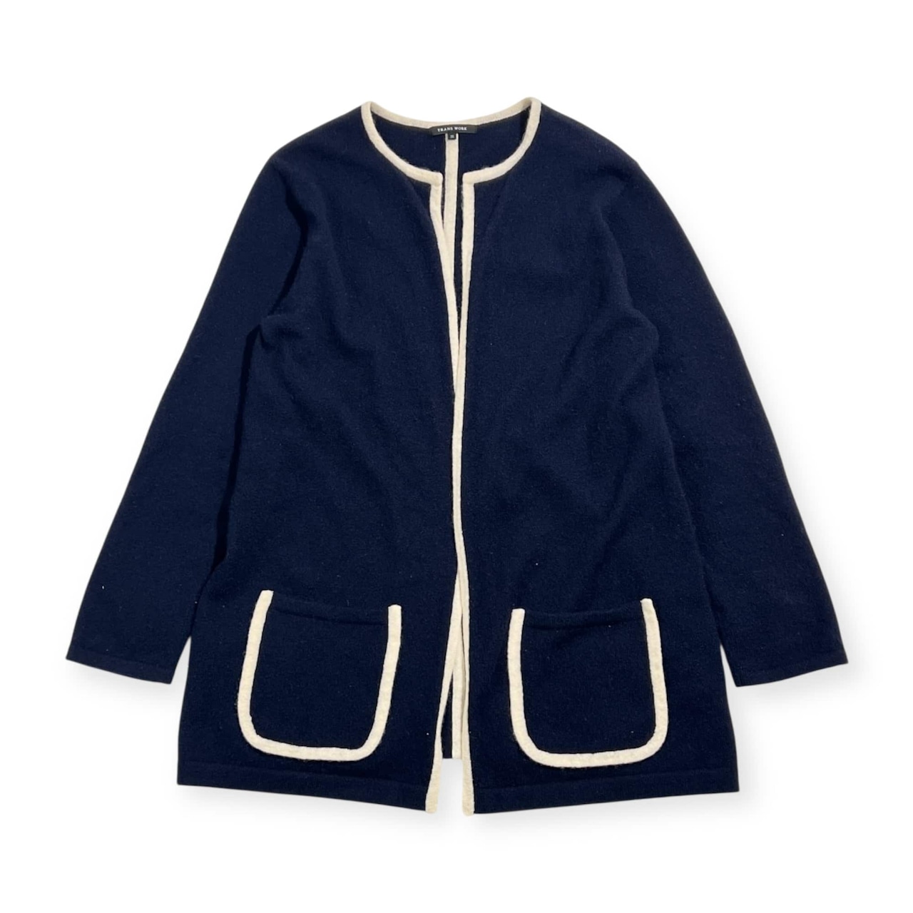カシミヤ100% TRANS WORK トランスワーク ニット カーディガン 羽織 38 /ネイビー系 三陽商会