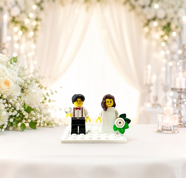新郎新婦 ブロックフィギュア・ディスプレイ リングピロー プレゼント
