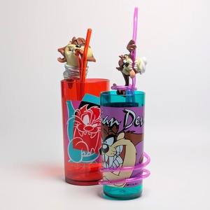 ☆VINTAGE 1997☆【 Looney Tunes ( ルーニーテューンズ )】 タズマニアンデビル / TAZ / タズストロー付きプラスチックコップ / パープル〚アメリカン雑貨 アメトイ〛