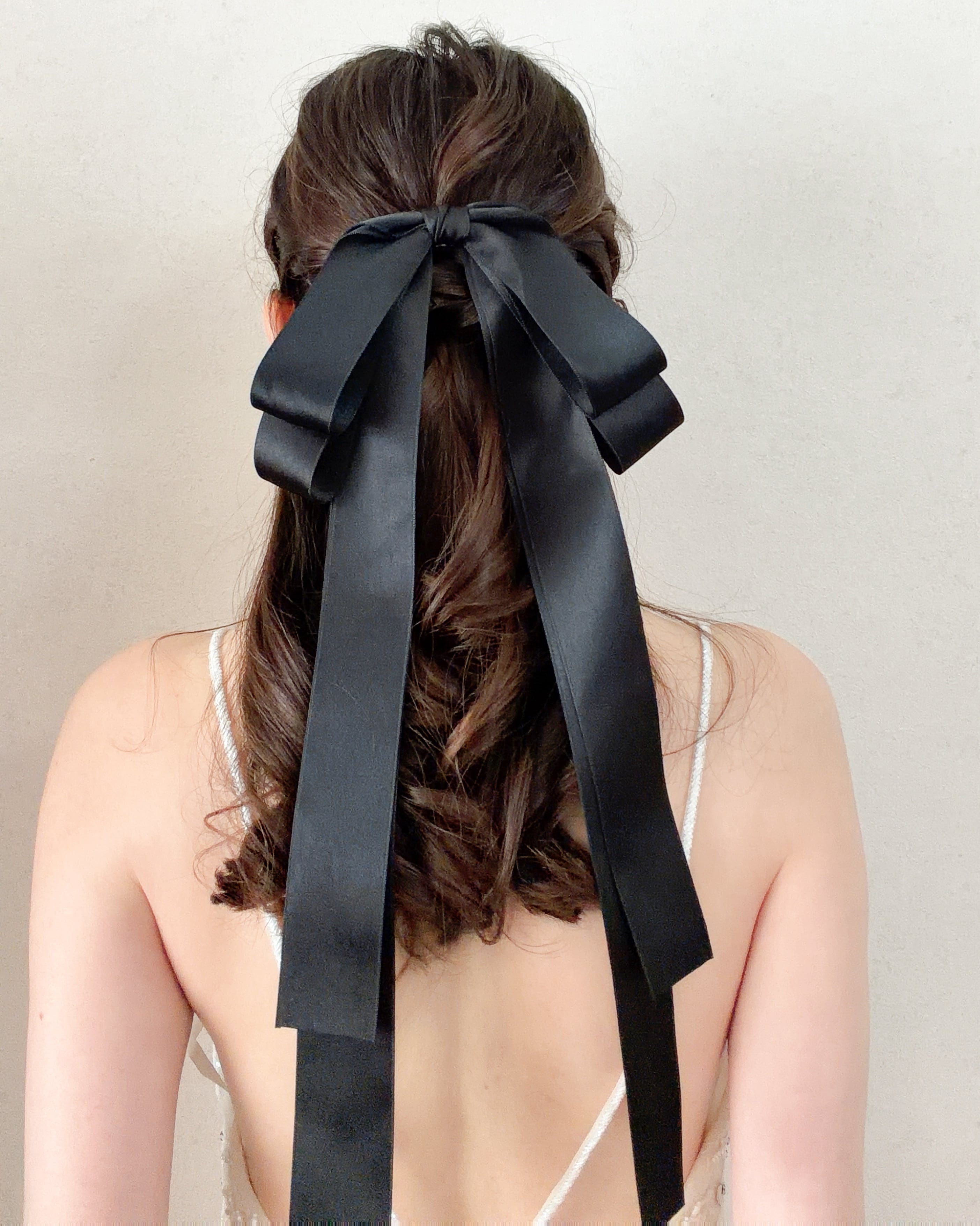 ロングVリボンヘアアクセサリーウェディングブラック【RB2604-07