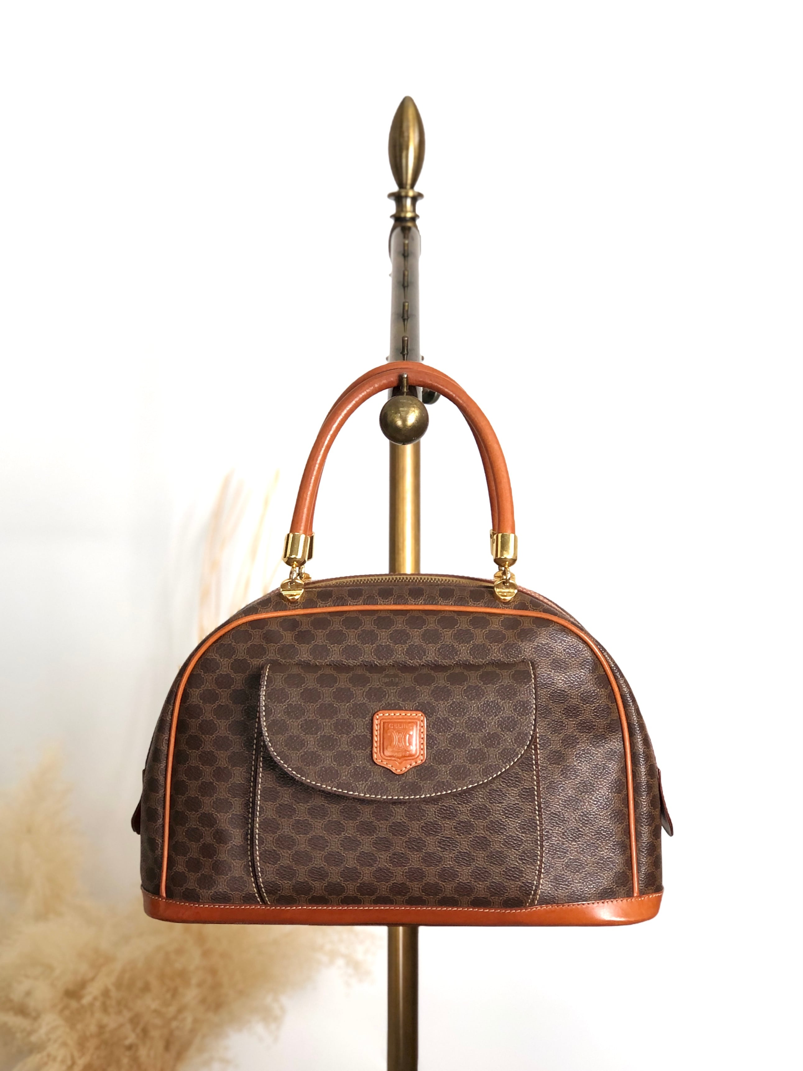 CELINE セリーヌ ハンドバッグ ブラウン ブラゾン型押し PVC レザー ブガッディ vintage ヴィンテージ オールド h544n5