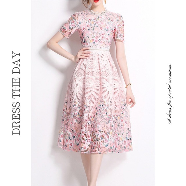 パンチングレースフラワードレス D0041