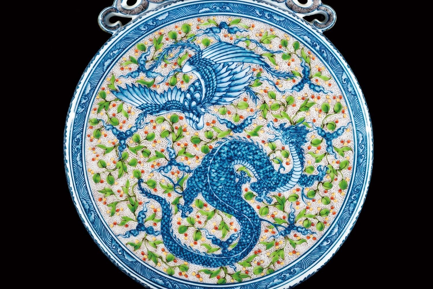 染錦竜鳳凰唐草文　扁壷　葉山有樹作