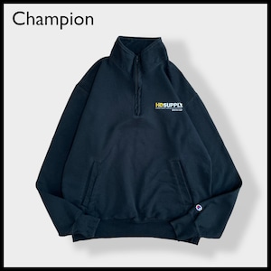 【champion】企業系 刺繍ロゴ HD SUPPLY ワンポイント ハーフジップ スウェット プルオーバー M チャンピオン 黒ボディ US古着