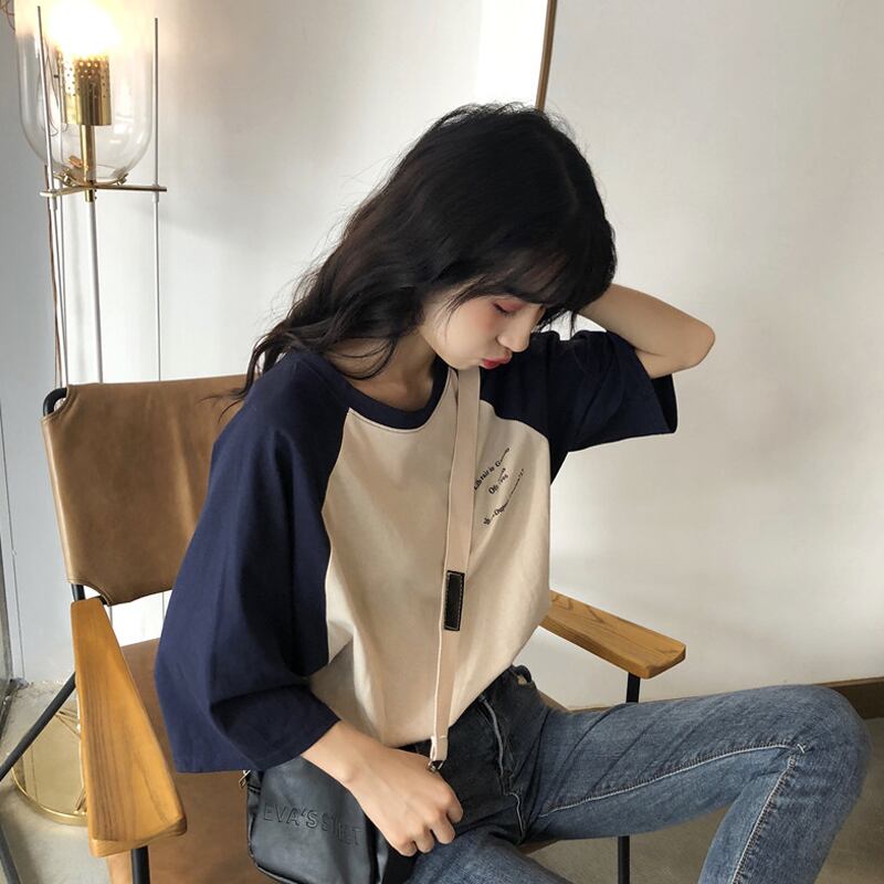 スリーブTシャツ レディースサマーレッドルーズトップス 夏物 ステッチ 試着室97235763422