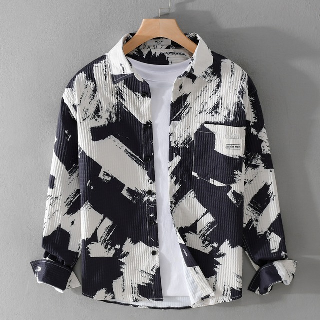 【M-3XL】Brush Pattern Long Sleeve Shirt / ブラッシュ パターン 長袖 シャツ