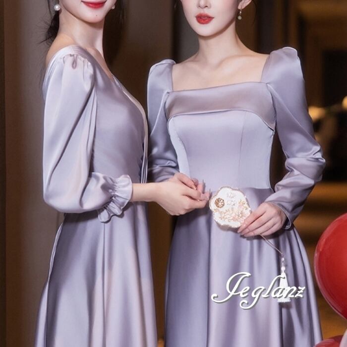 イブニングドレス ワンピース 編み上げ 光沢感 4パターン(MB592)ζ☆