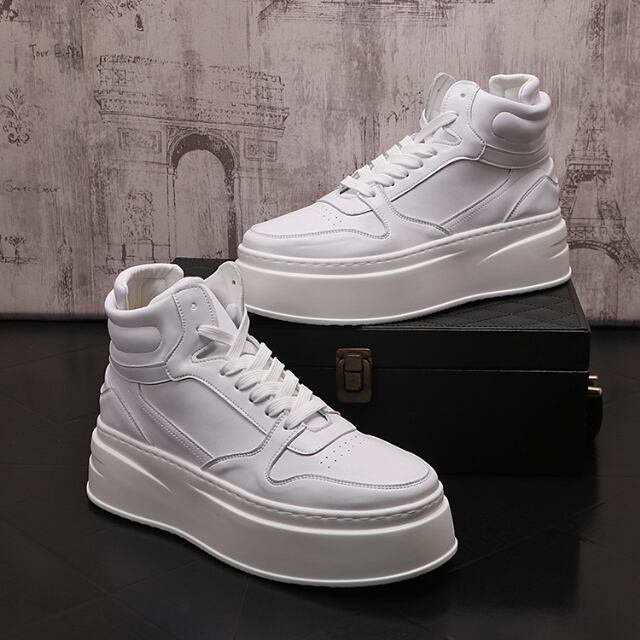 【予約販売】スニーカー ハイカット 厚底 シンプル 靴 ホワイト スポーティー お洒落 カジュアル ストリート 24cm/24.5cm/25cm/25.5cm/26cm/26.5cm