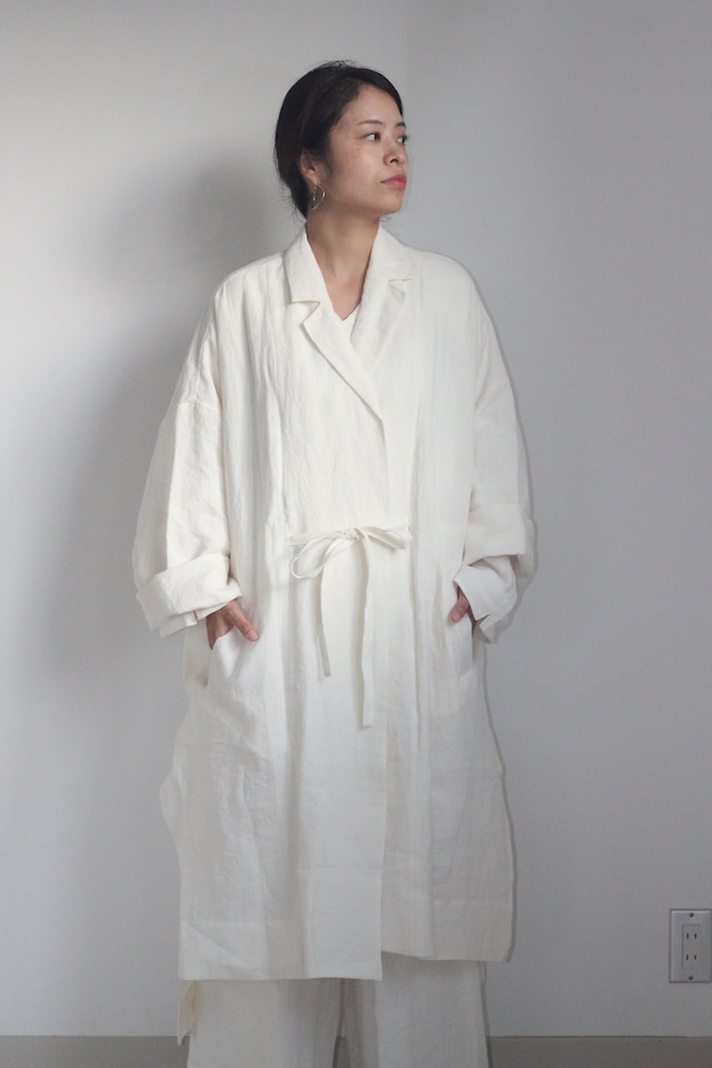 New linen long coat col:White