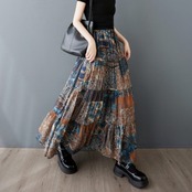 パッチワーク ティアード ロングスカート  00384