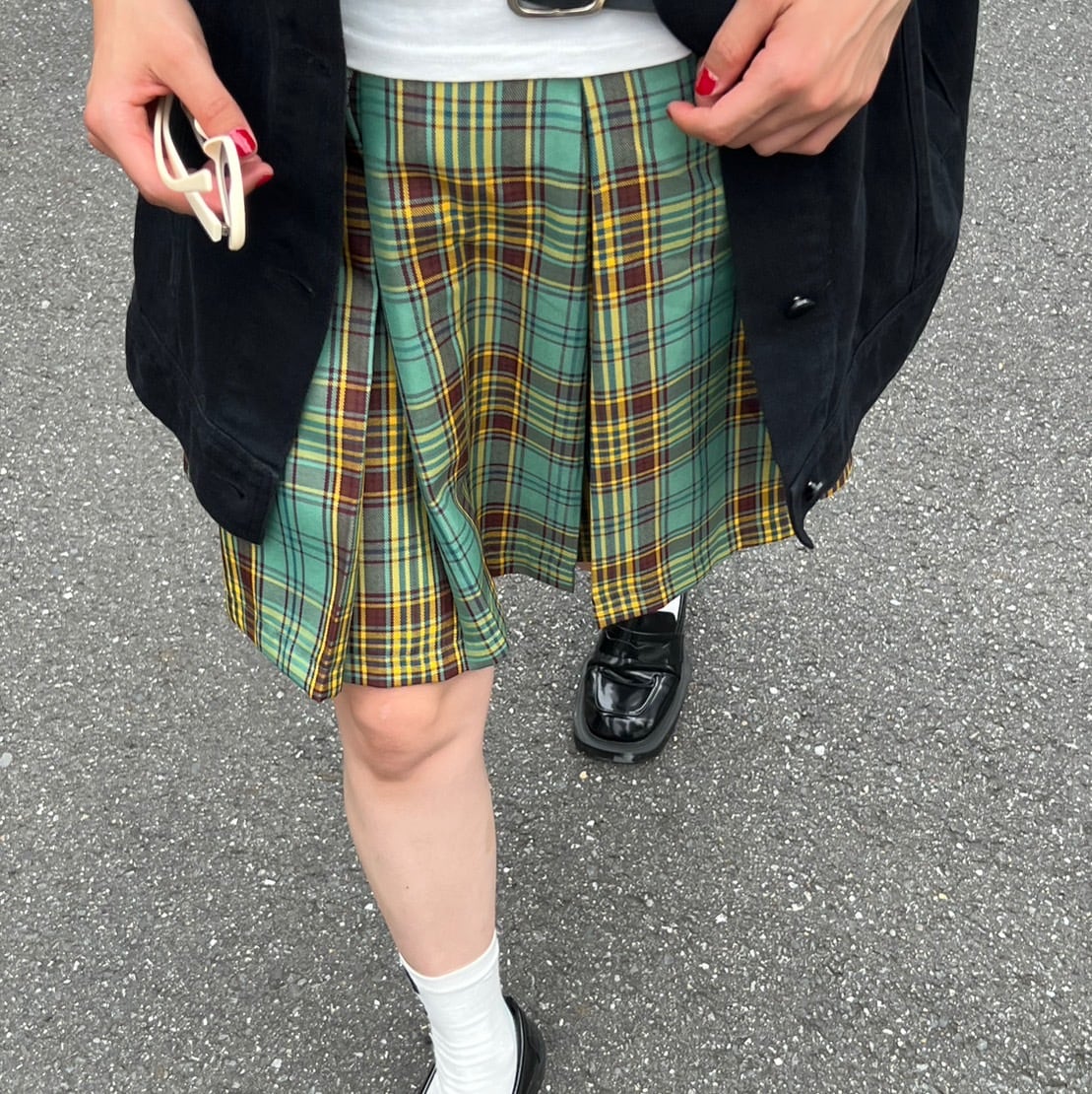 超ハイウエストチェック柄プリーツスカート_LNH_00011
