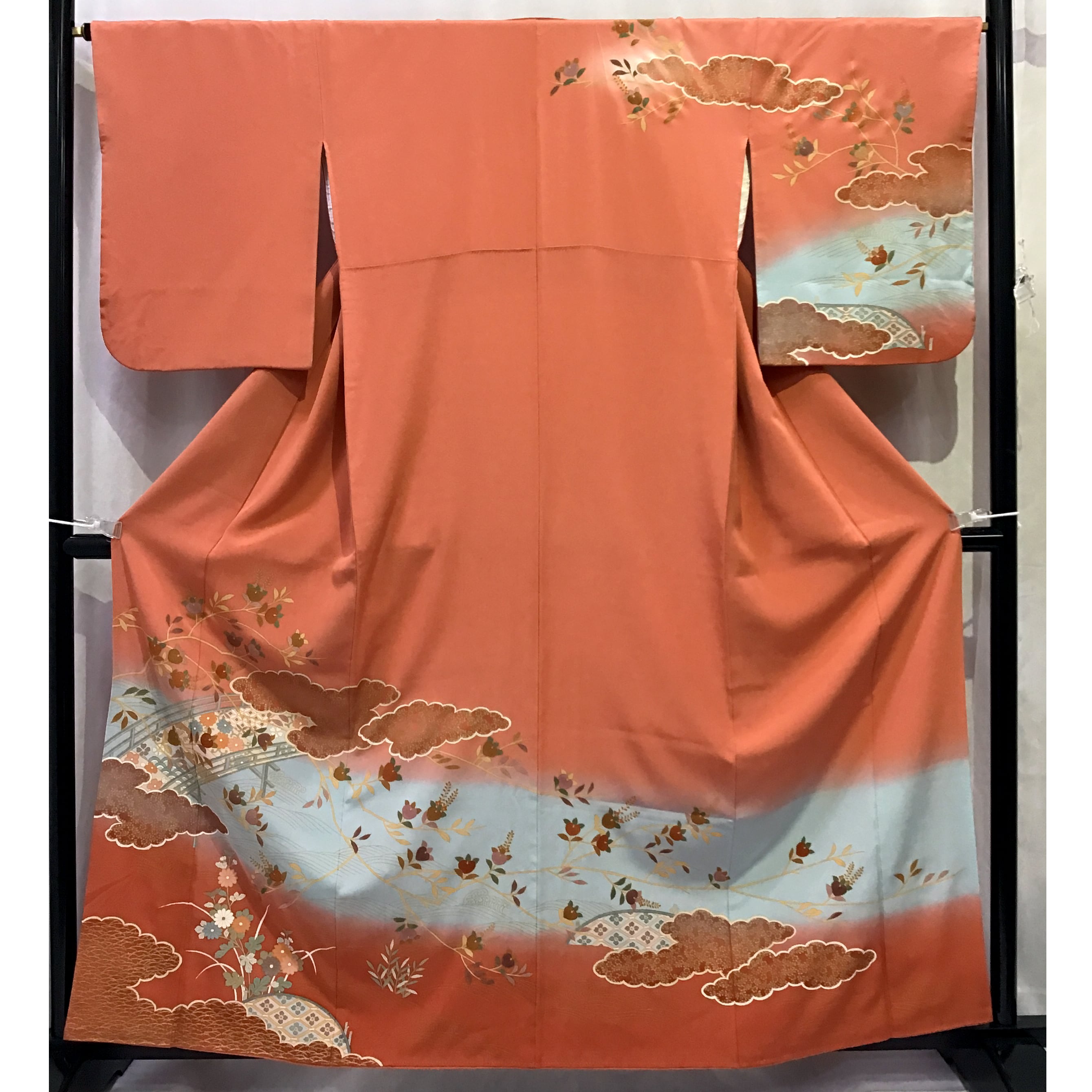 正絹・訪問着・オレンジ地・自然文様・着物・No.200701-0716・梱包