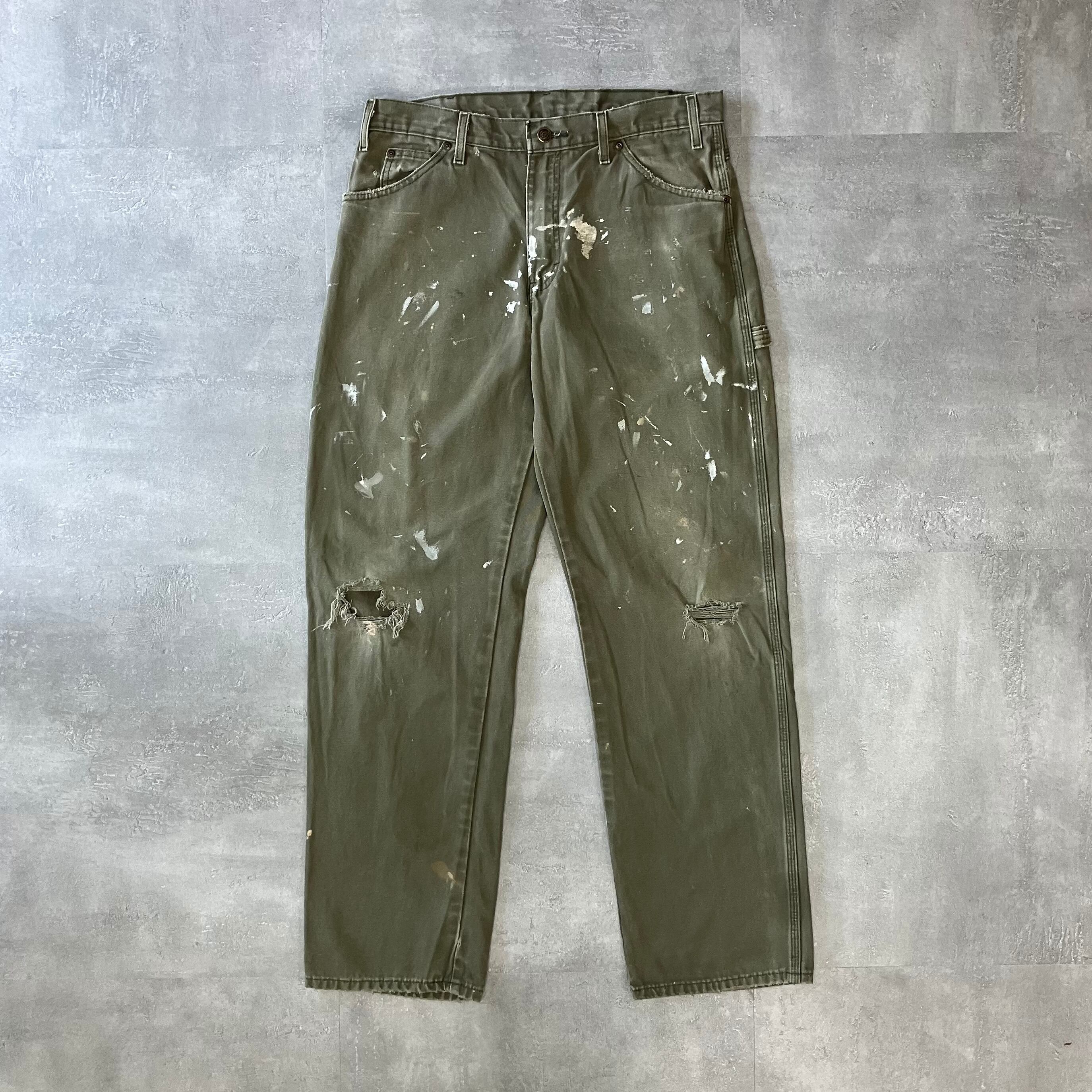 《実寸w34l32》Dickies 00s ペインターパンツ リアルペイント モスグリーン No.2688