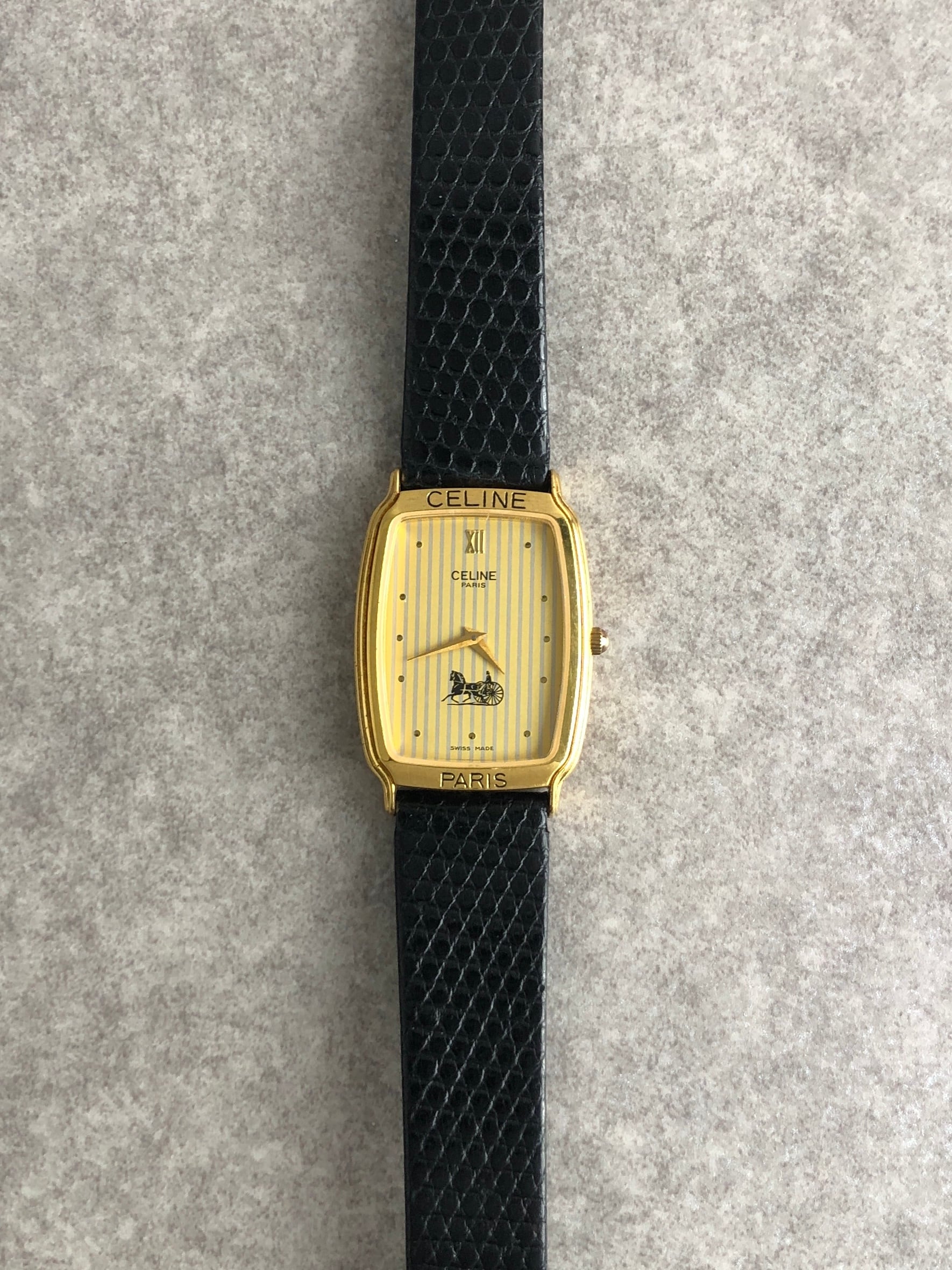 CELINE セリーヌ 腕時計 ゴールド ブラック 馬車 スクエア vintage