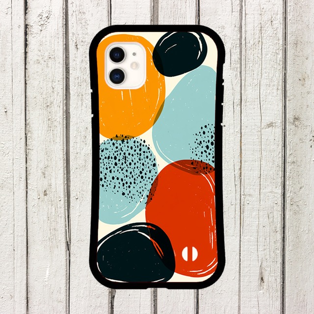 受注生産 iPhoneケース 黄色と黒丸のレトロ抽象｜レトロウェーブ CURV032C