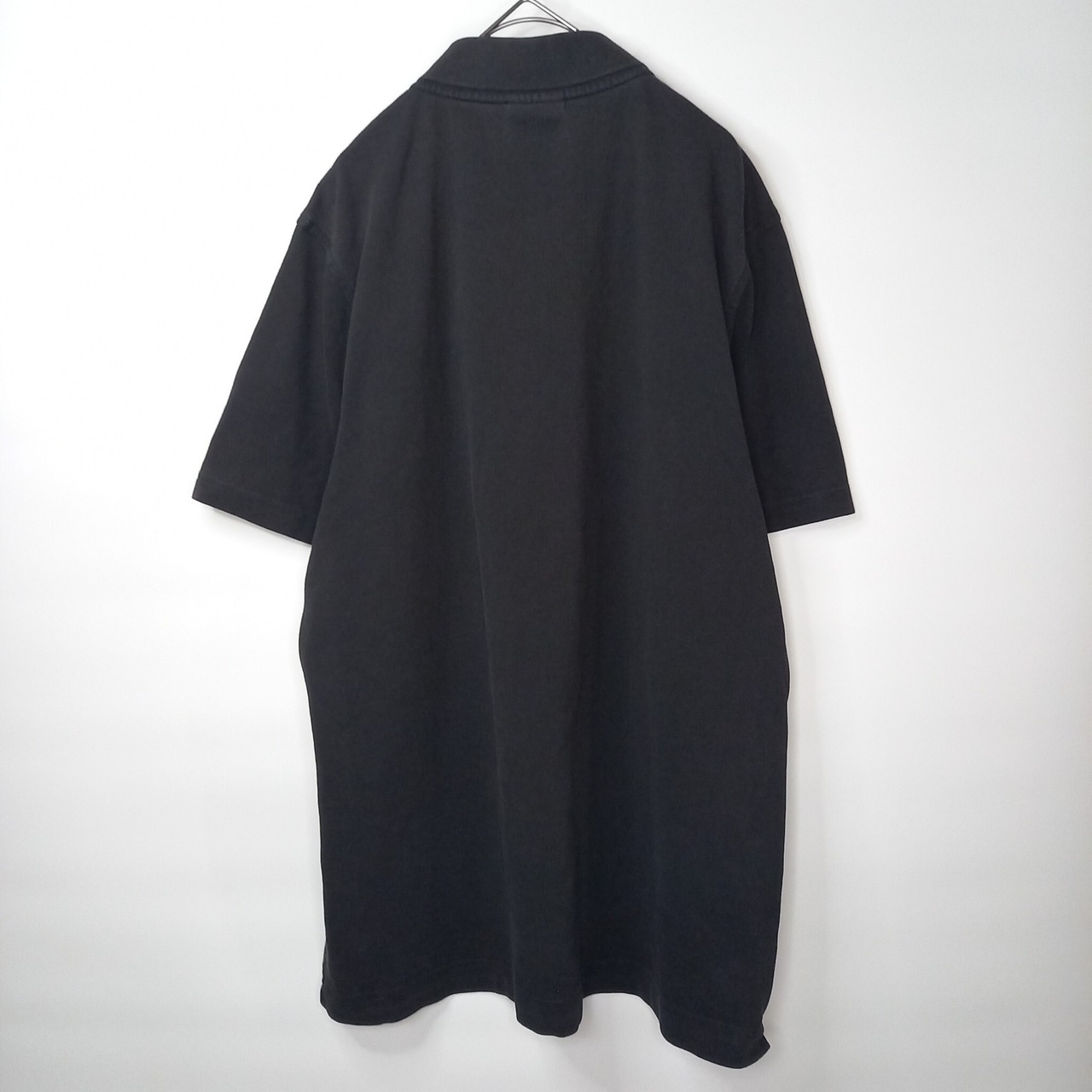 ラコステ　ポロシャツ　半袖　3つボタン　刺繍ロゴ　無地　オーバーサイズ　黒