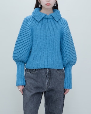 MAYDI - SUR / puffed sleeves collared sweater long ribbed cuffs.