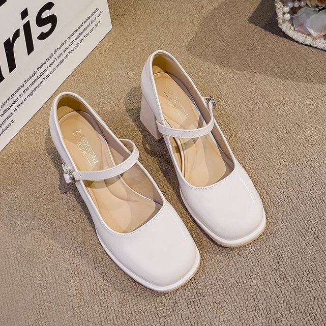 パンプス 22.0～24.5cm パテントレザー チャンキーヒール 太ヒール 7.5