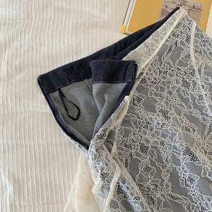 layered design lace flare denim pants J00162