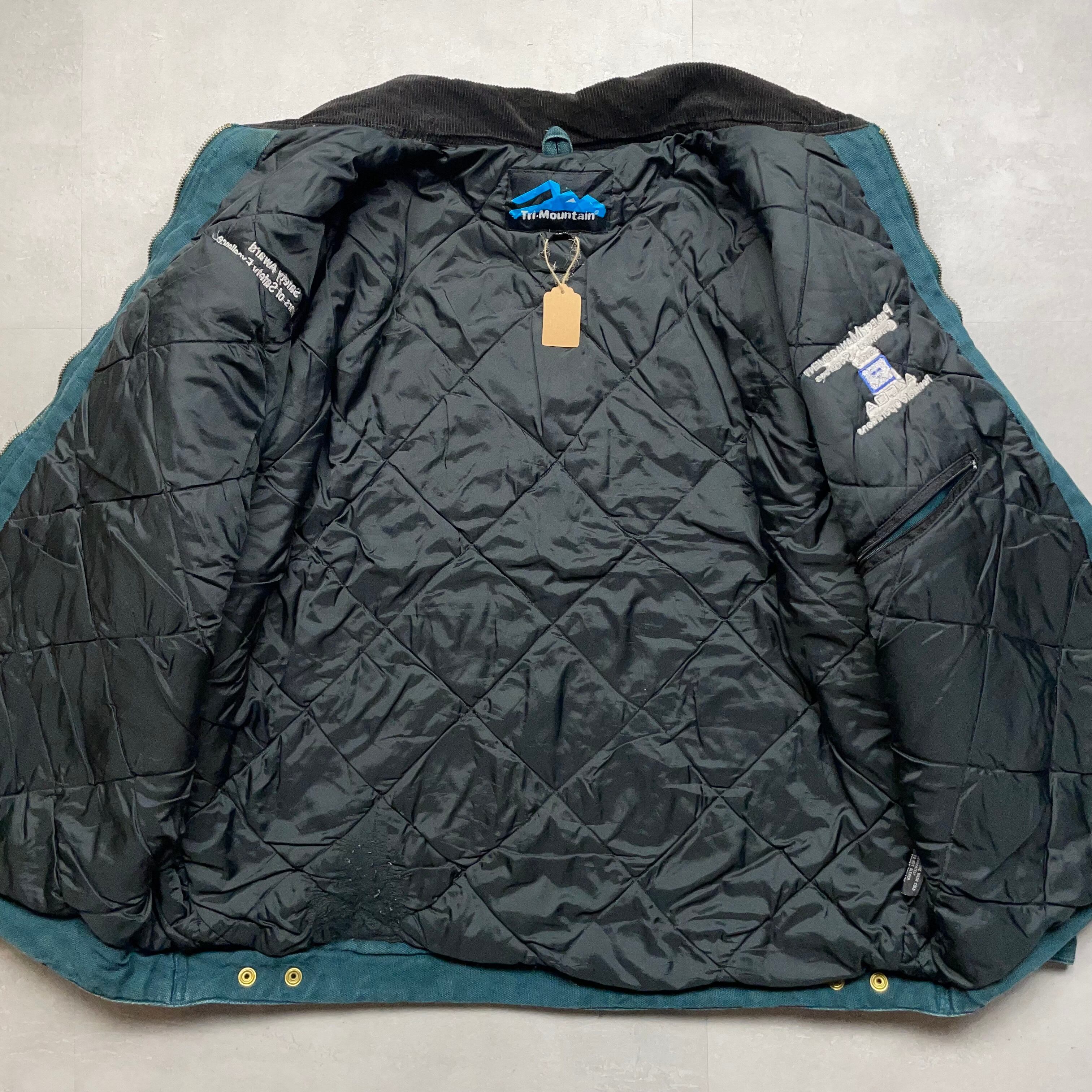 XL》 Tri-Mountain ダックジャケット 企業刺繍 リペア済み グリーン no