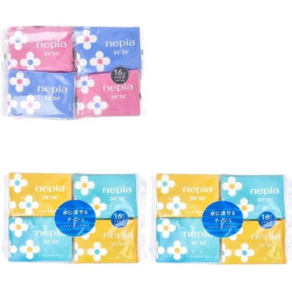 【在庫のみ】ネピネピ ポケットティッシュ 16個パック × 1個 + 水に流せるポケットティシュ 16個パック × 2個