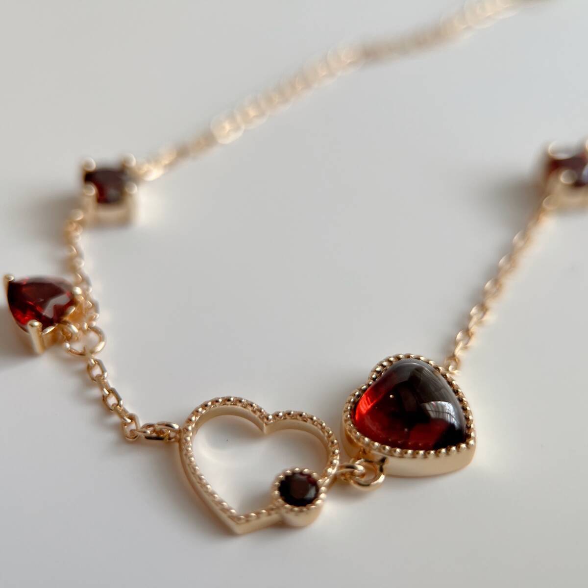 天然ガーネットのハートブレスレット　silver925