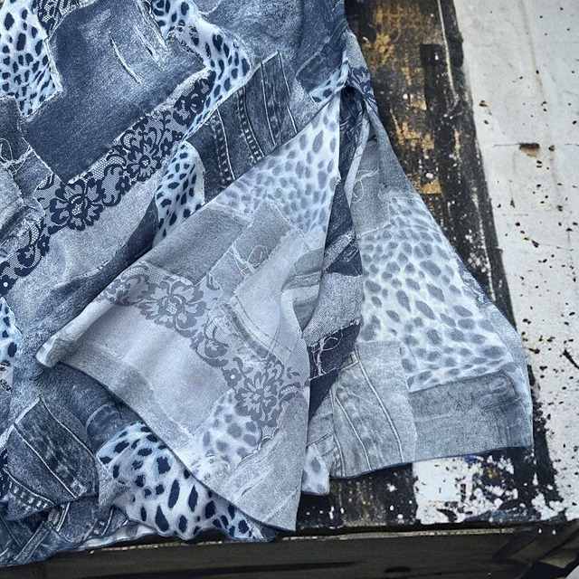 【LADIES】denim/lace print pattern skirt