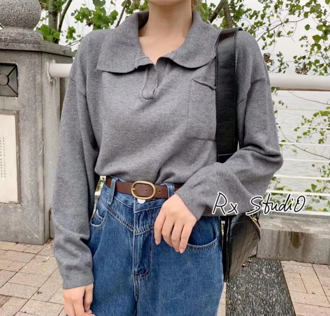 襟付きシンプルプルオーバーニット AJ111-076