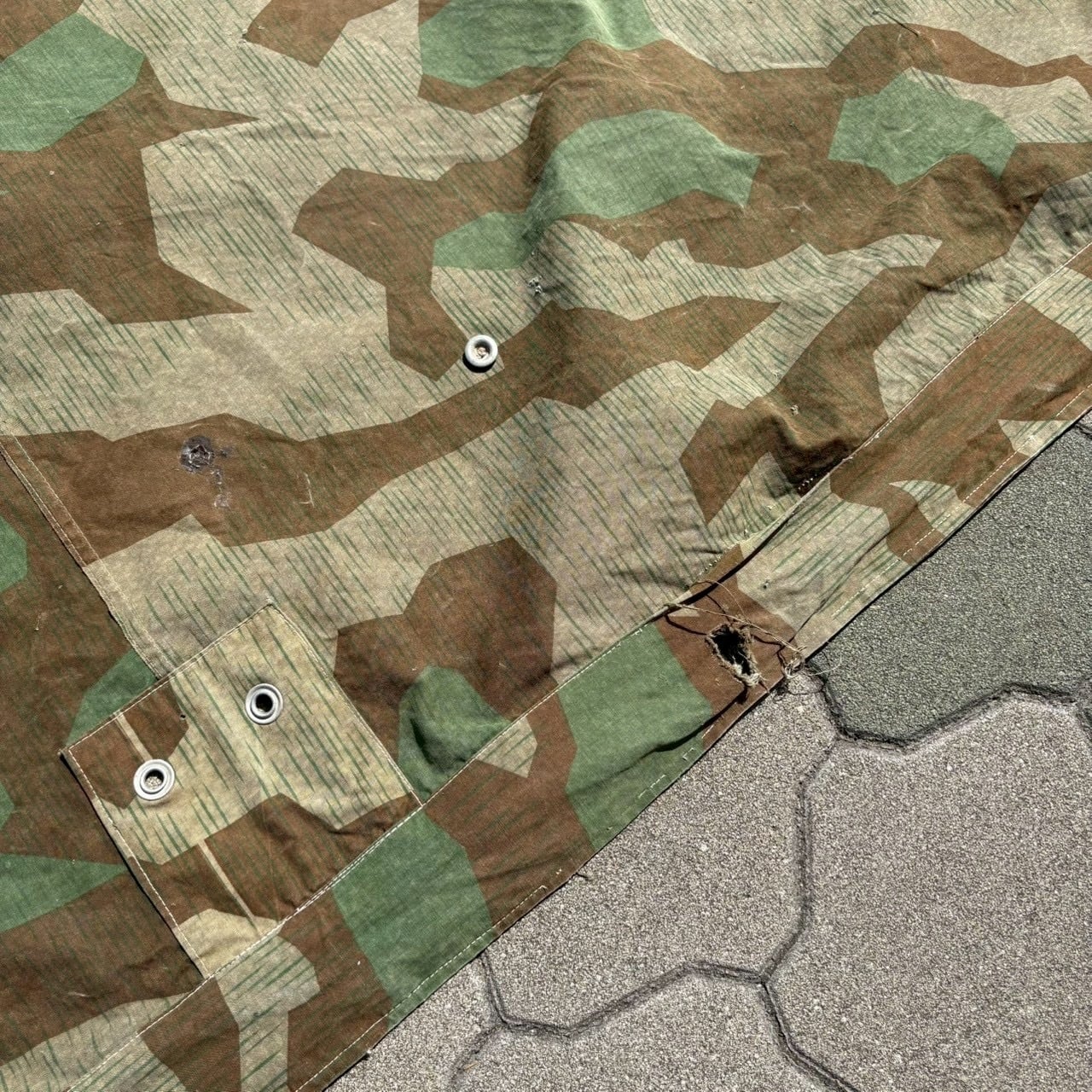 40s ドイツ軍 実物 M-31 WW2 スプリンターカモ 軍幕 ポンチョ 貴重 40s German Army ドイツ軍 実物 M-31 Splinter Camo Zeltbahn WW2