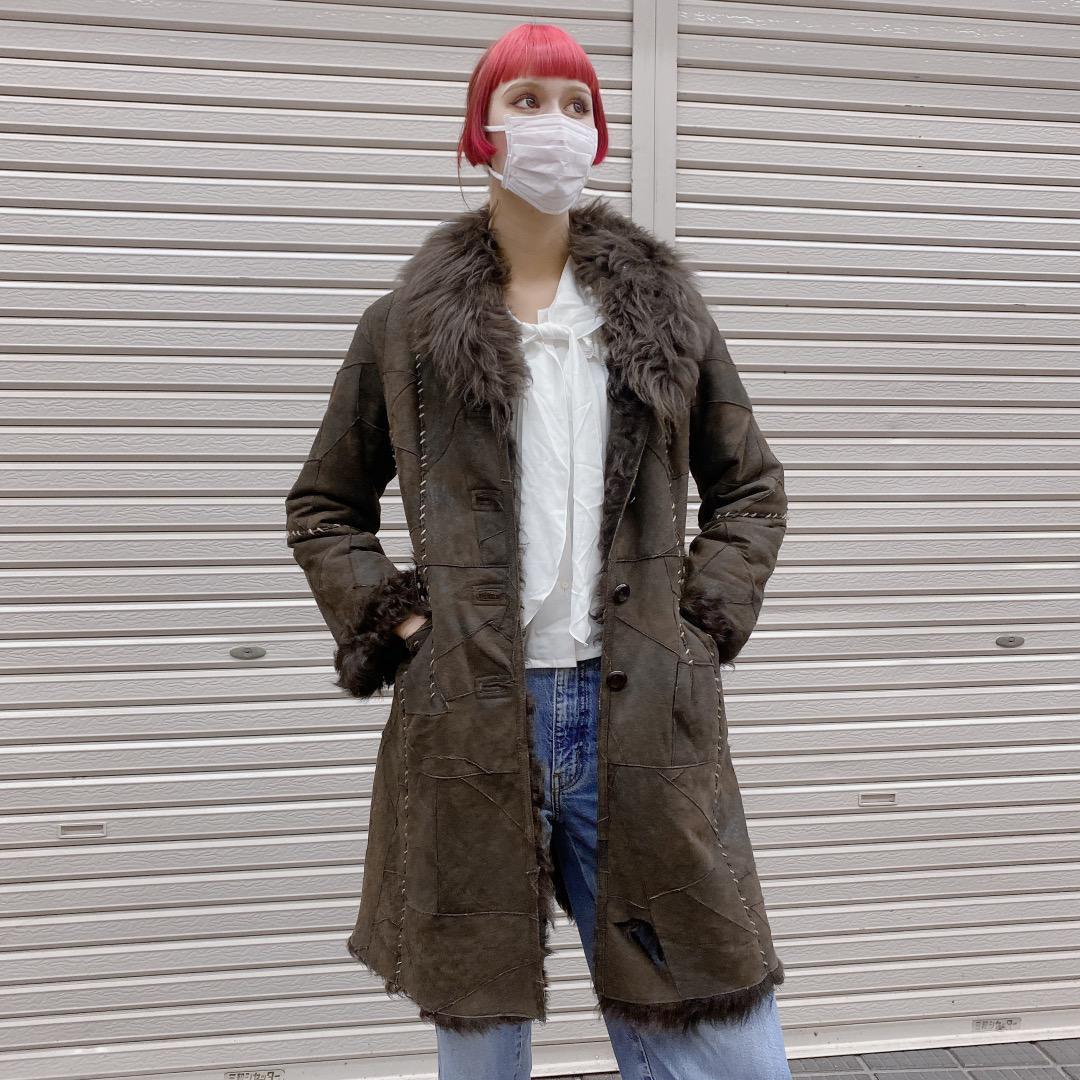 vintage フェアリーグランジy2k プードルファー ラムレザーロング  