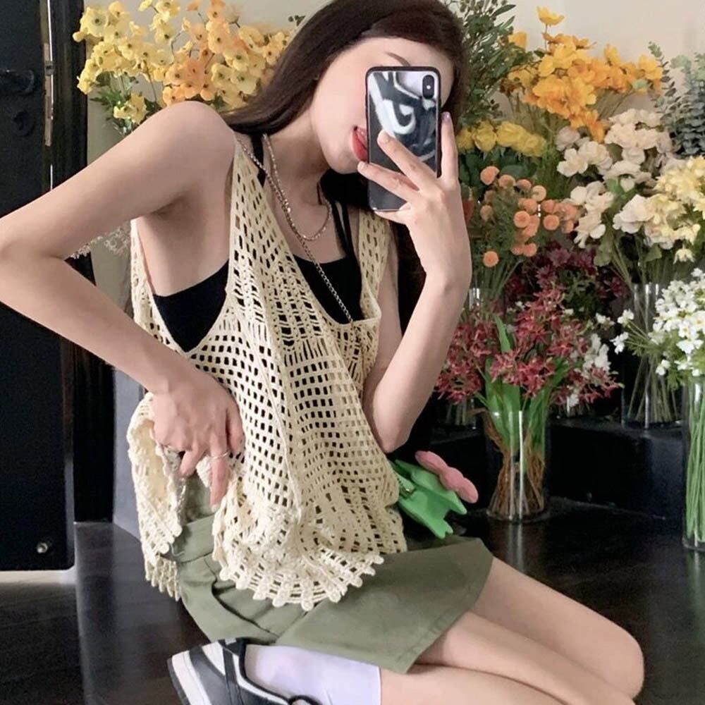 透かし編み ニット タンクトップ レディース 春夏 トップス おしゃれ かわいい 大人 きれいめ 透け感 ビスチェ 重ね着 メッシュ 大人可愛い 大人女子
