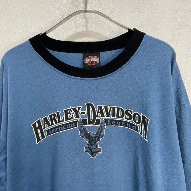 00s USA製 HARLEY DAVIDSON 両面プリントロンT ブルー系