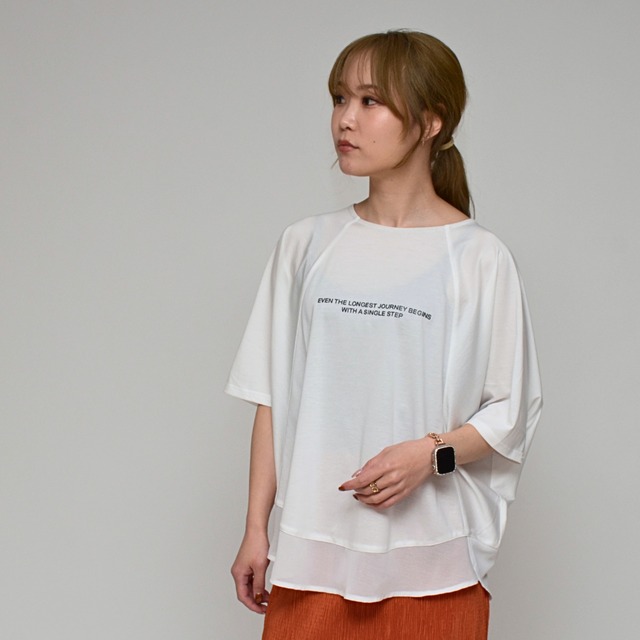 【異素材で魅せる抜け感】  シルケット綿・シフォンヘムTシャツ ‐ LEO-2621 オフ ‐