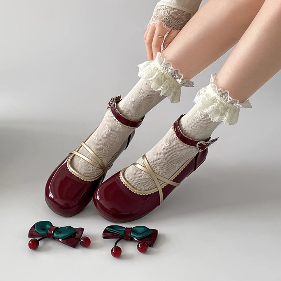 チェリーリボンクロスストラップシューズ ・69787 | sucrier