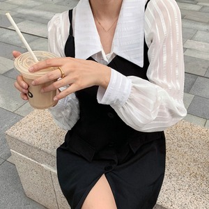 キャミソールワンピース ブラウス 2点セット レディース 送料無料 長袖 vネック 春秋 124995