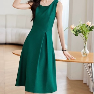 Asymmetry waist design round neck A line dress 00093