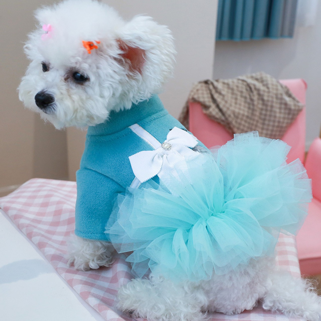 大きなリボンギンガム ∞TuTu∞ 犬服 ハンドメイド 精巧