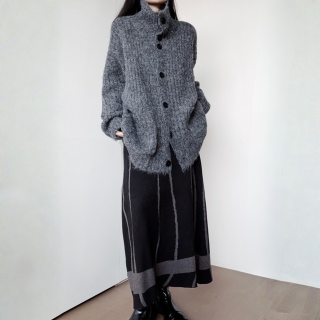 Asymmetric button fuzzy knit cardigan C1646