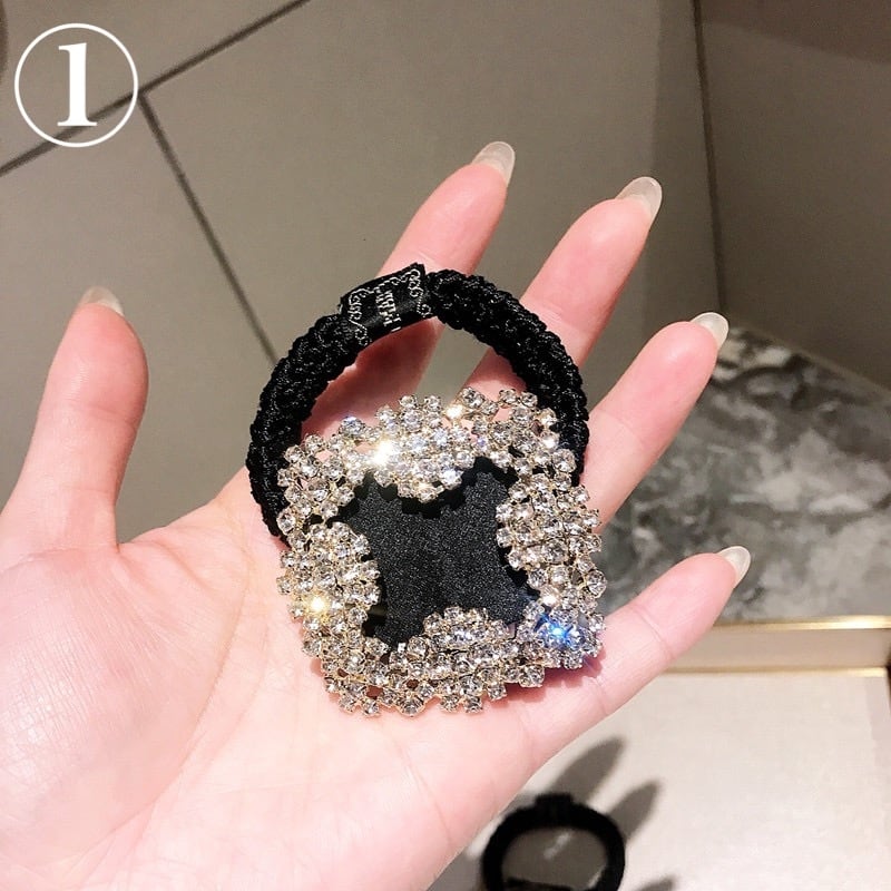 即納】新品 韓国 キラキラ ストーン 大ぶり ヘアアクセサリー ヘアゴム 
