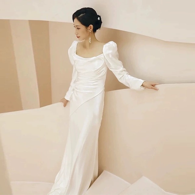 袖付きスレンダー編み上げドレス | Miharu shop美晴ドレスショップ