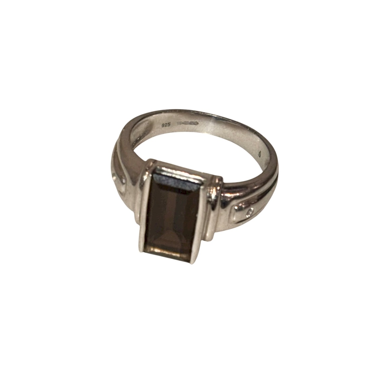 vintage silver brown natural stone signet ring made in England