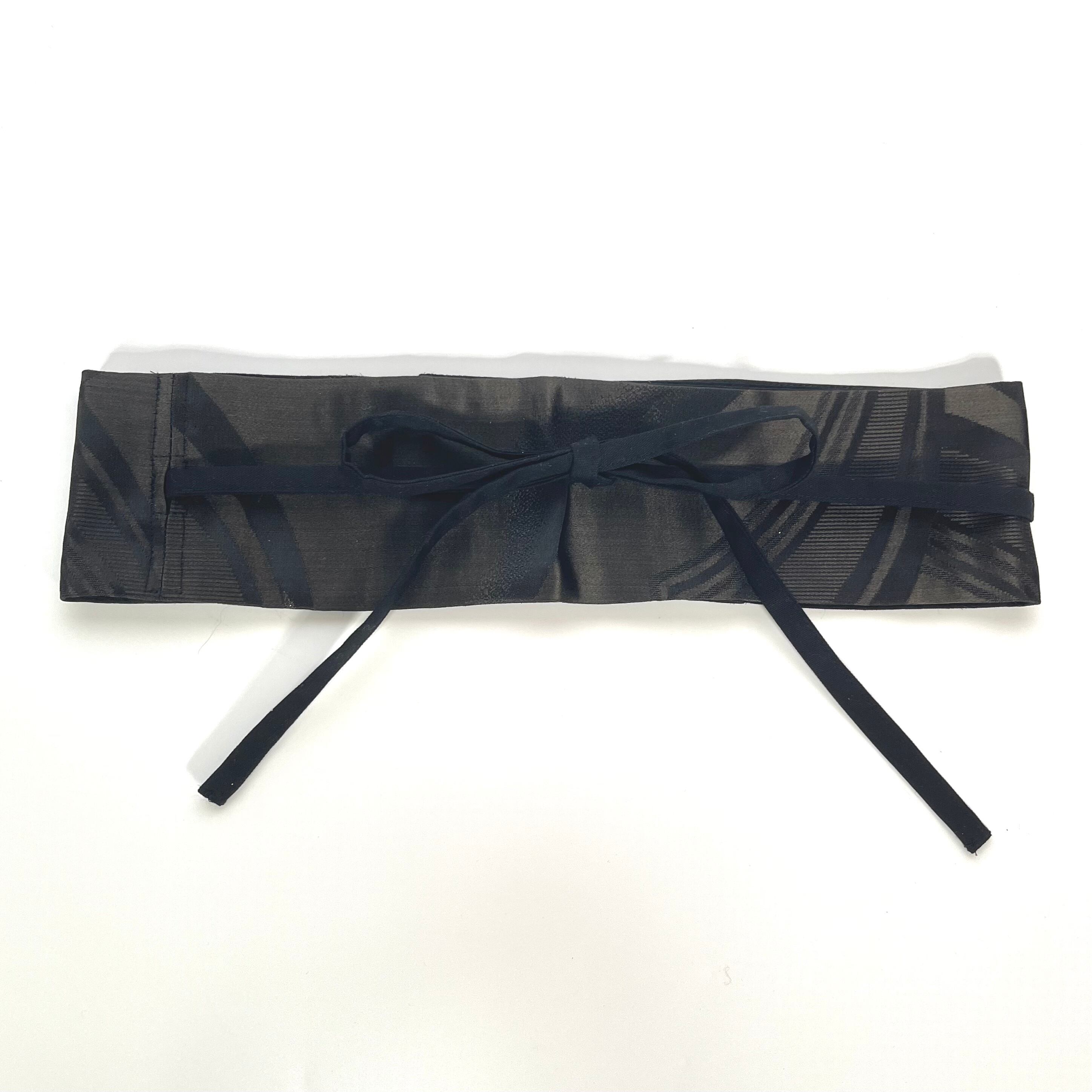 クレイジーキルト 黒シルバー サッシュベルト 軟らかい W65〜95cm 着物 