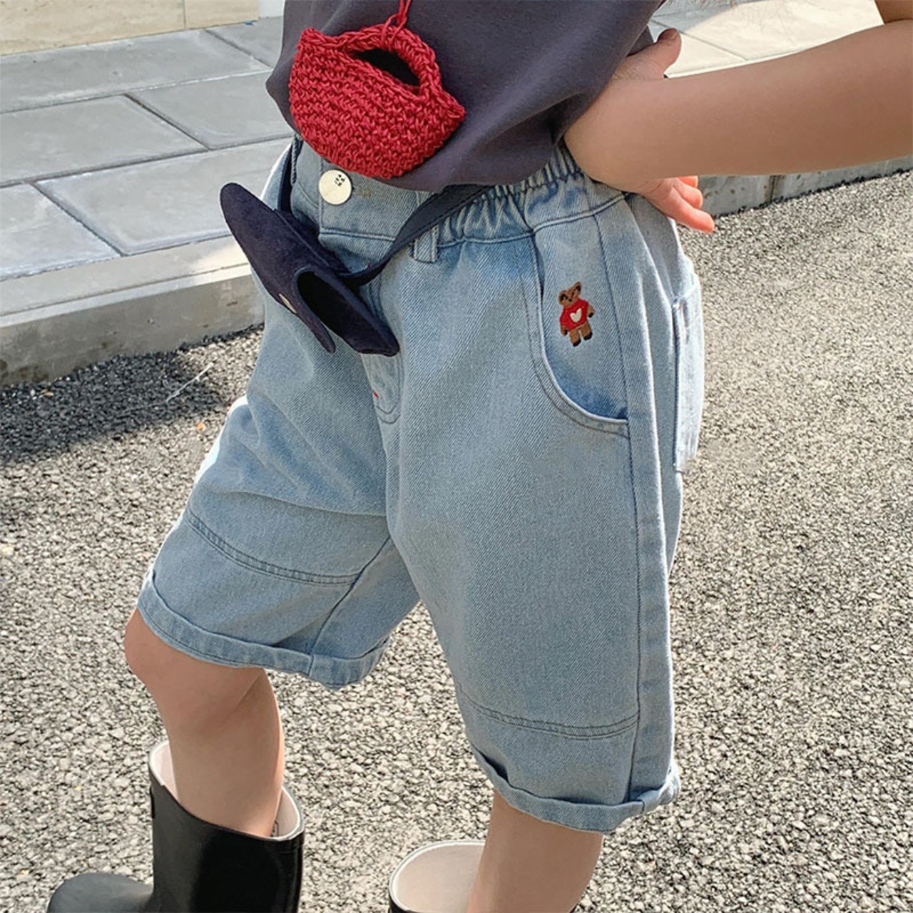 夏熊柄デニムハーフパンツ