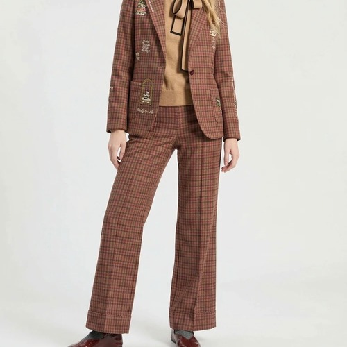 VILAGALLO  ブラウンブロックチェック暖かワイドパンツ SPAIN:VIL33844 ¥29.000＋tax