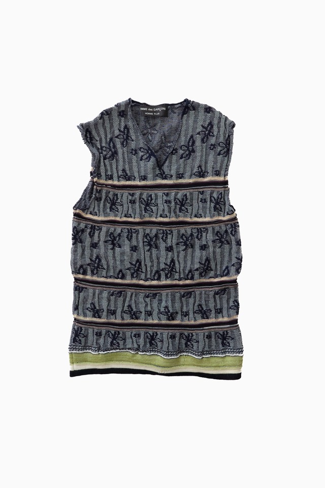 COMME des GARÇONS HOMME PLUS 2002 S/S Destruction of the trad トラッドの破壊 蛍光期 ジャカードボーダーニットベスト