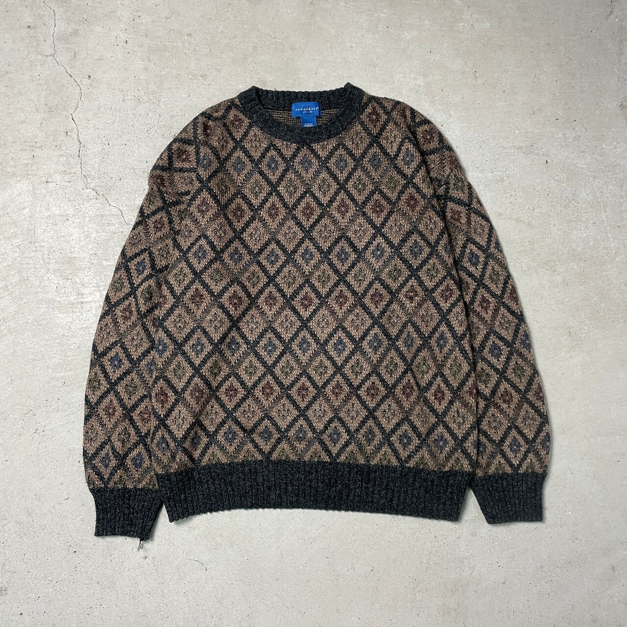 90年代 TOWNCRAFT 総柄 アクリルニットセーター メンズL 古着 90s 