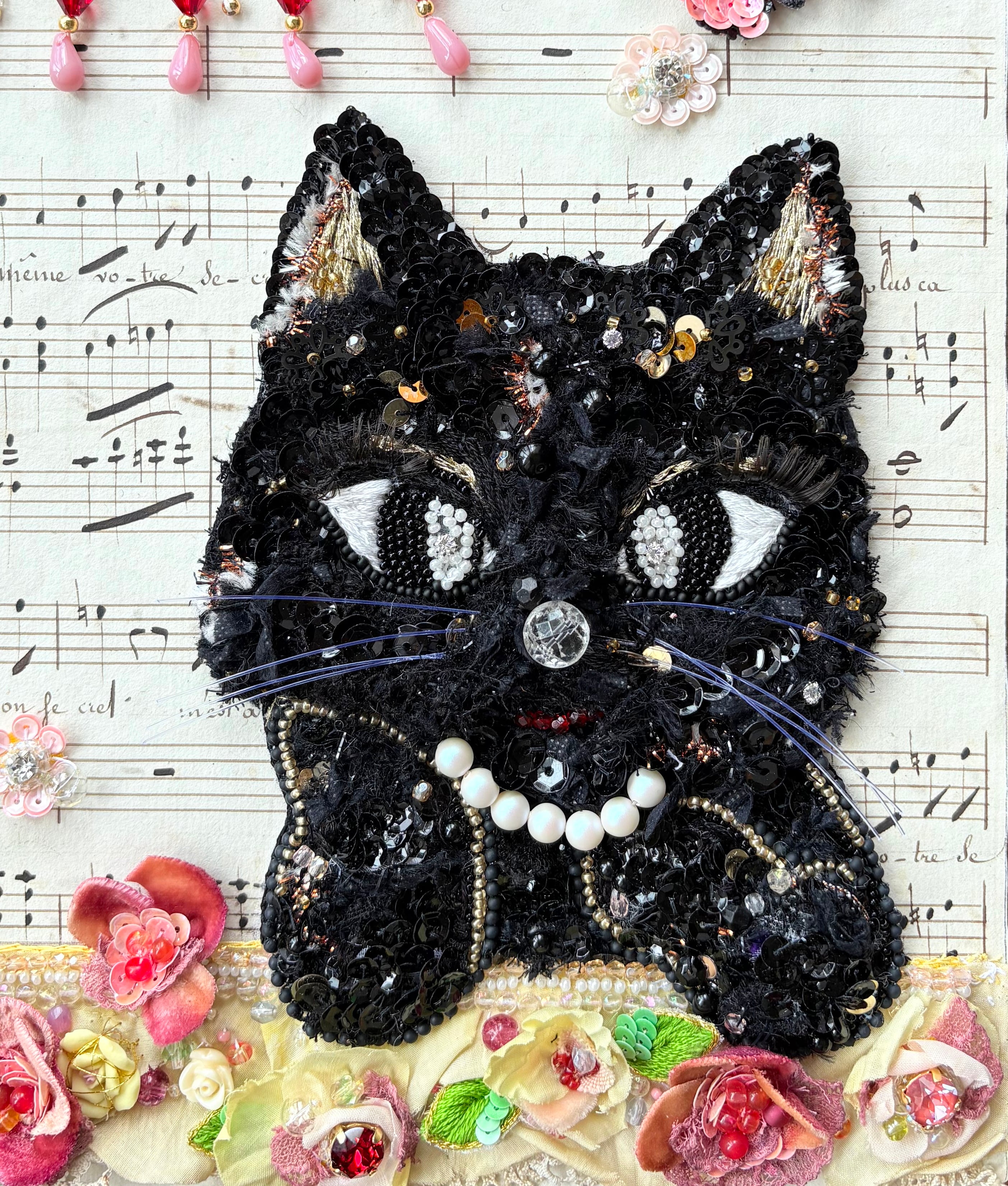 ビーズ刺繍(額装) 猫 ビーズ刺繍(額装) 猫