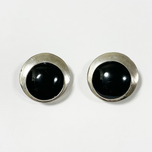 Vintage Onyx & 925 Silver Earrings Made In Mexico