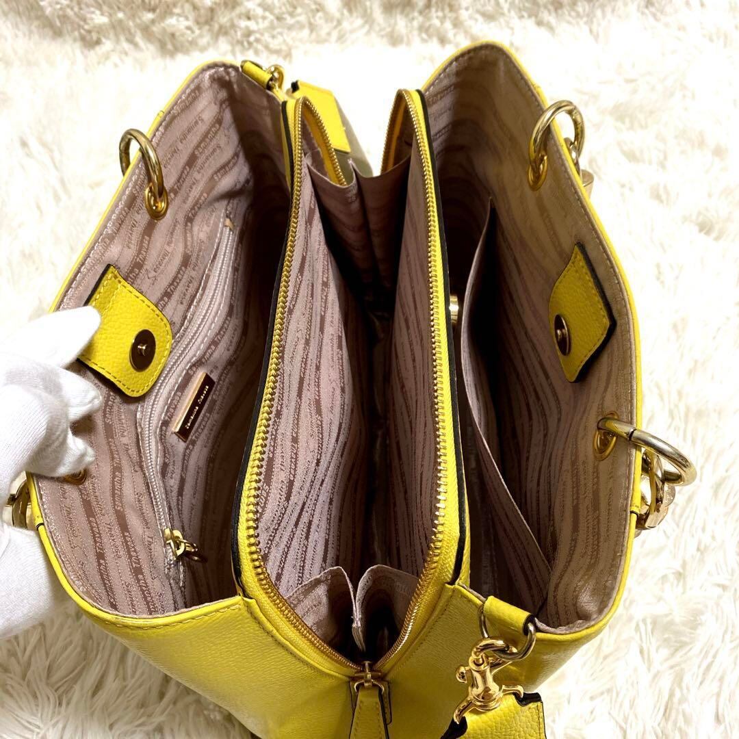 サマンサタバサ ショルダーバッグ 2way ビジュー ウッド レザー 黄色  
