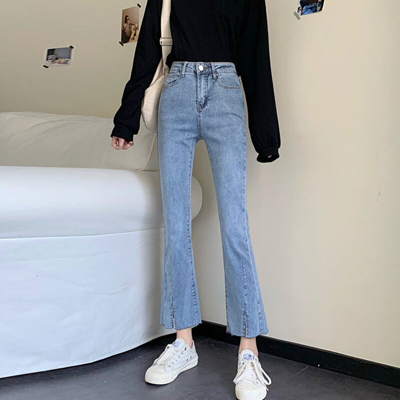 スプリングオータムスタイルパンツ ハイウェストジーンズ 薄手 レッド 春物 秋物 試着室50826977196